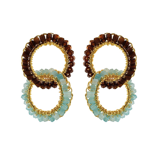 Aqua Blue & Brown Nova Handmade Crochet Earrings