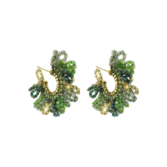 Forest Green Mix Marigold Hoop Handmade Crochet Earrings