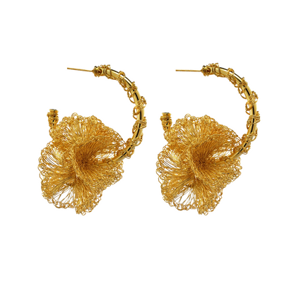 All Gold Scarlet Ruffled Hoops Handmade Crochet Earrings