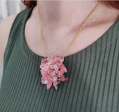 Rose Quartz Mix Rocks Cluster Handmade Crochet Necklace