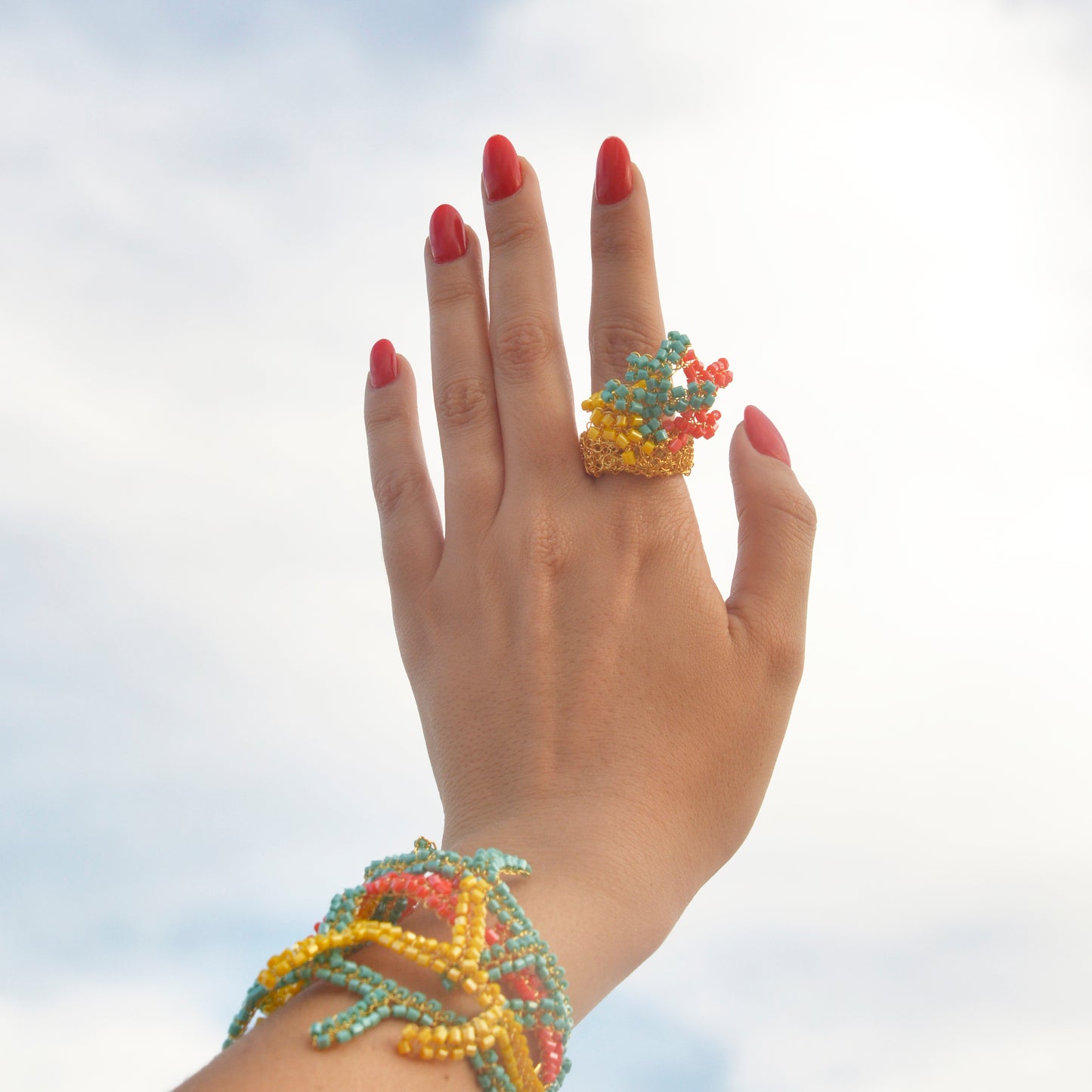 Summer Vibe Mix Coral Handmade Crochet Ring