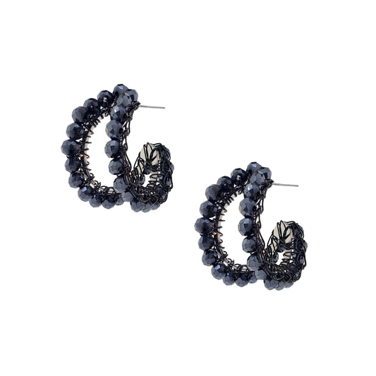 Royal Black & Silver Nina Handmade Crochet Hoops