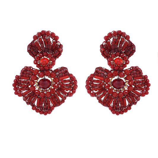 Cherry Red Mix Crown Dangle Handmade Crochet Earrings