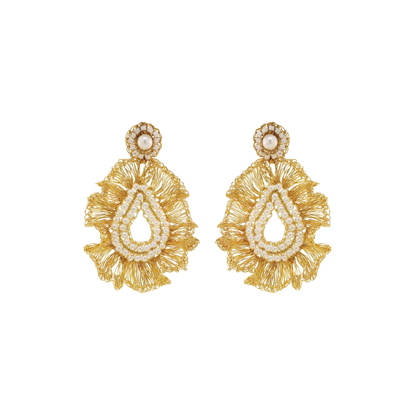 Pearl & Gold Sienna Handmade Crochet Earrings