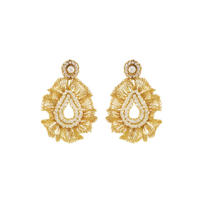 Pearl & Gold Sienna Handmade Crochet Earrings