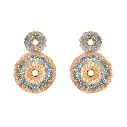 Multicolored beaded earrings on a white background