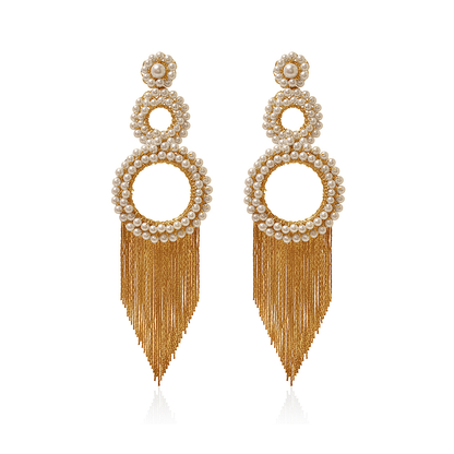 Pearl & Gold Zara Fringe Handmade Crochet Earrings