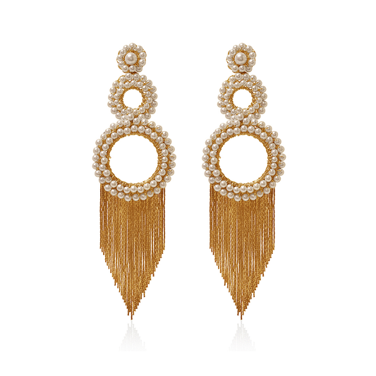 Pearl & Gold Zara Fringe Handmade Crochet Earrings
