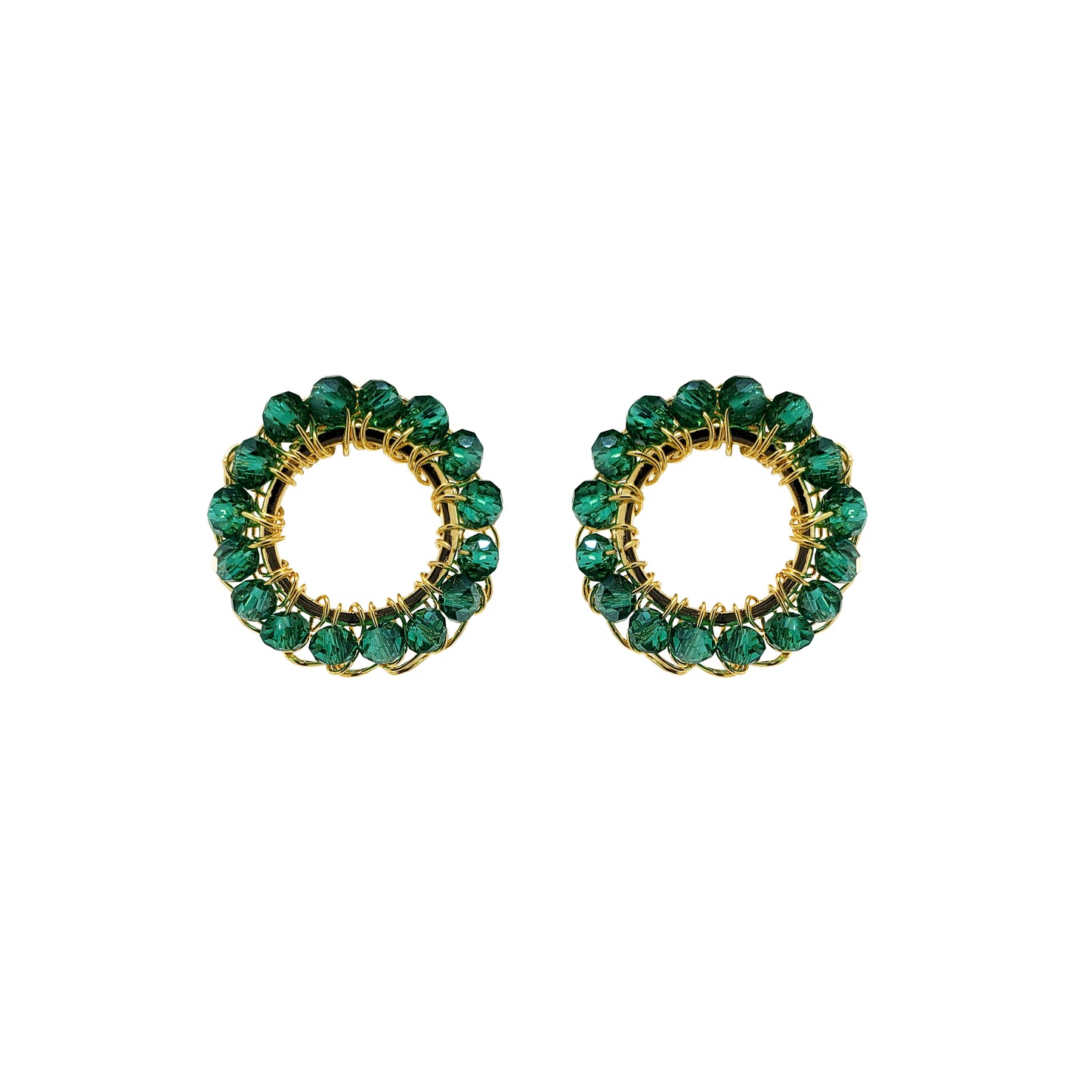 Emerald Green & Gold Molly Handmade Crochet Earrings