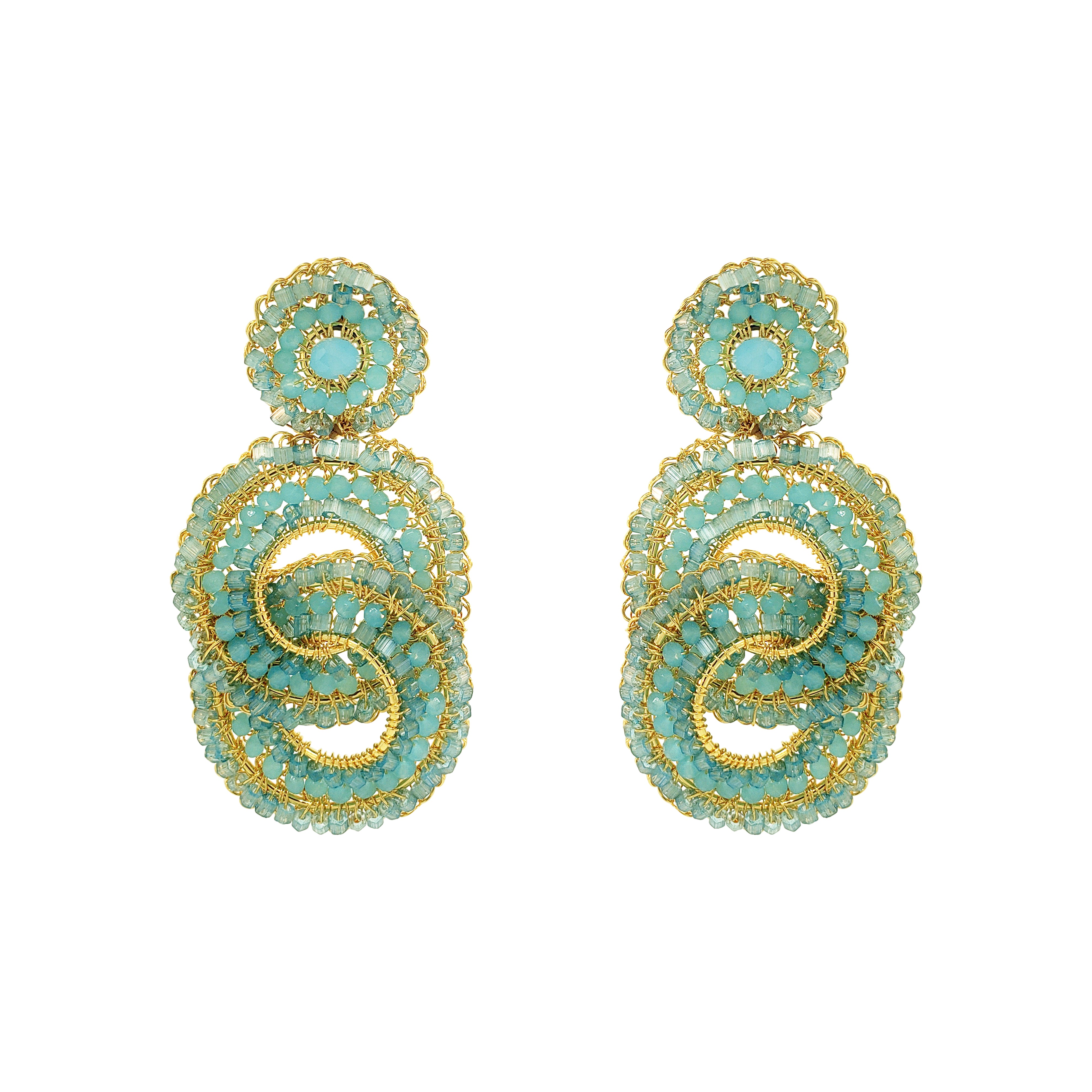 Aqua Blue & Gold Loki Handmade Crochet Earrings – Lavish by Tricia