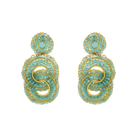 Aqua-blue-Gold-Loki-Handmade-Crochet-Earrings handmade-crochet-Interlocked-with-unique-design-18k-gold-filled-wire-hypoallergenic-lightweight-statement
