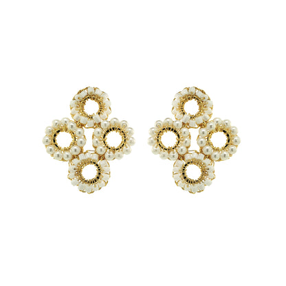 Pearl & Gold Clubs Handmade Crochet Earrings