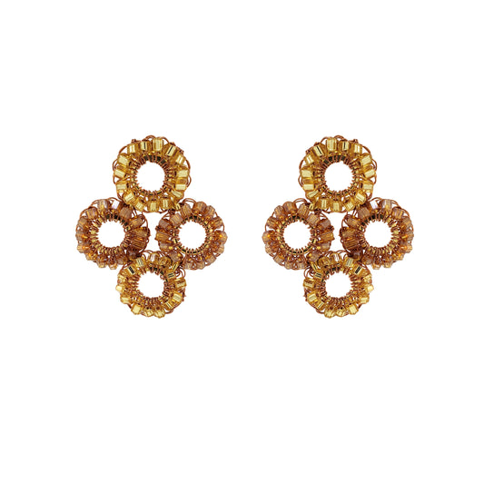 Bronze Amber Mix Clubs Handmade Crochet Earrings