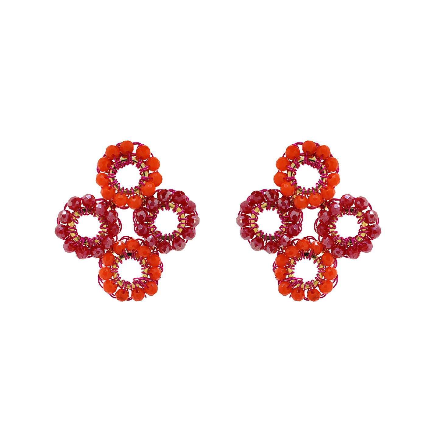 Neon Fuchsia Mix Clubs Handmade Crochet Earrings