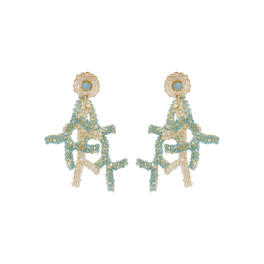Blue & White Mix Coral Handmade Crochet Earrings