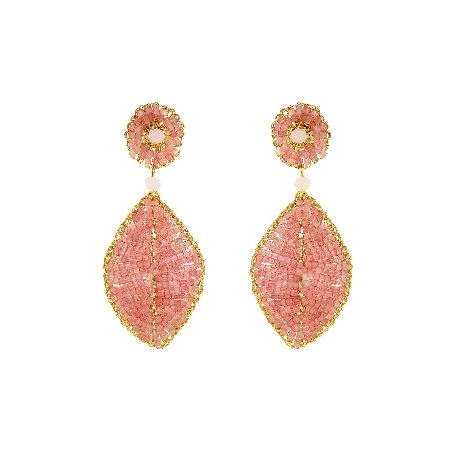 Soft-Pink-Gold-Leaf-Mini-Handmade-Crochet-Earrings-18k-gold-filled-wire-hypoallergenic-lightweight-statement-infinite-love-collection