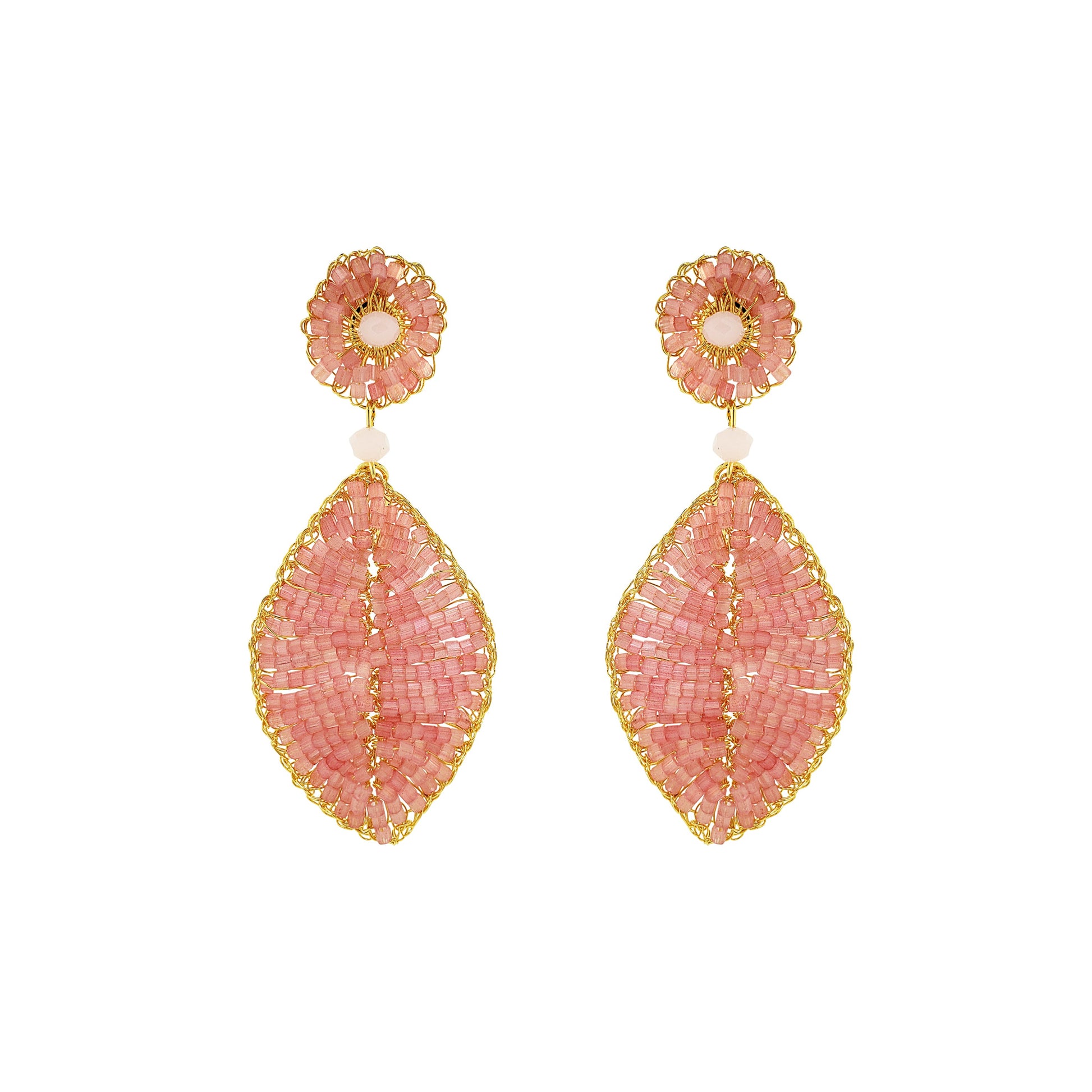 Soft-Pink-Gold-Leaf-Mini-Handmade-Crochet-Earrings-18k-gold-filled-wire-hypoallergenic-lightweight-statement-infinite-love-collection