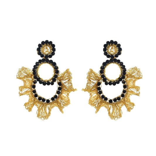 Black & Gold Gaia Handmade Crochet Earrings