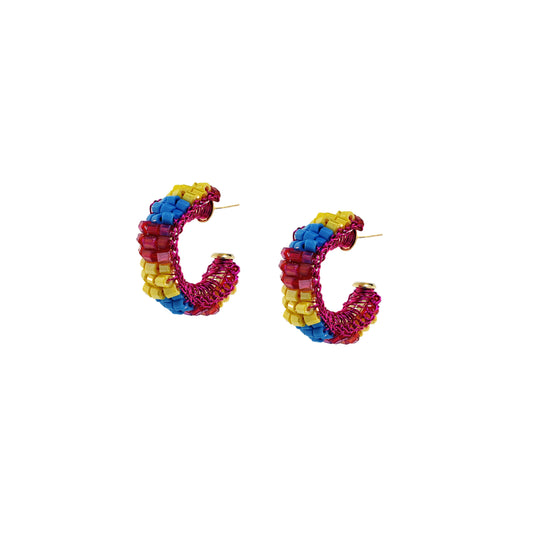 Eletric Warmth Mix Maya Mini Hoops Handmade Crochet Earrings