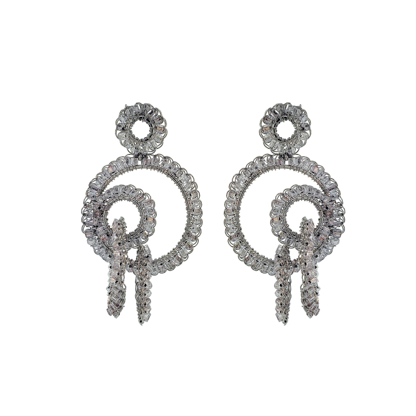 Clear & Silver Clara Handmade Crochet Earrings