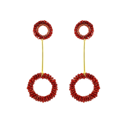 Red & Gold Bowie Handmade Crochet Earrings