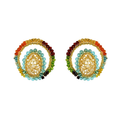 Multicolor & Gold Mandy Post Handmade Crochet Earrings