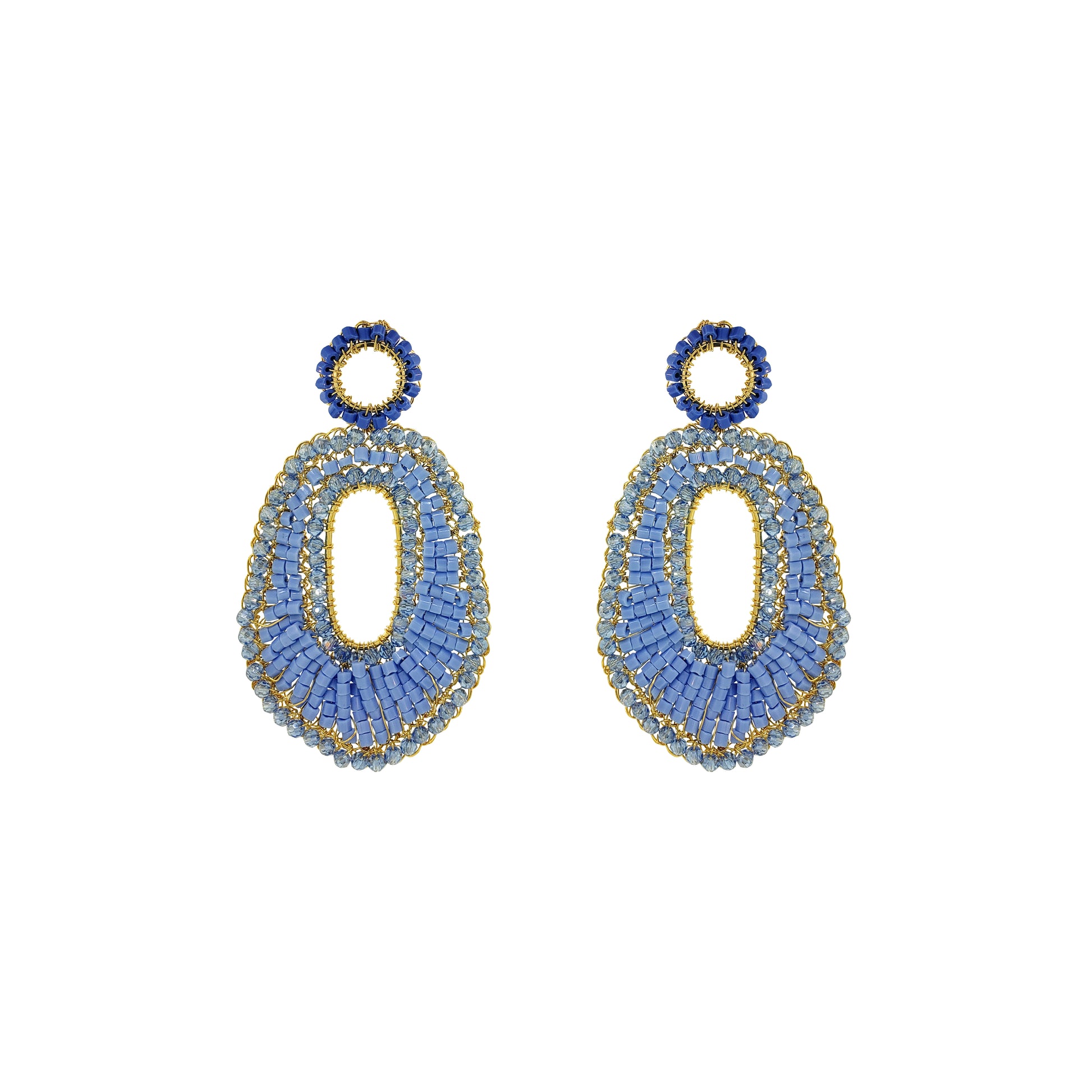 Sky Blue Mix Ellen Maxi Handmade Crochet Earrings handmade-crochet-teardrop-with-unique-design-18k-gold-filled-wire-hypoallergenic-lightweight-statement