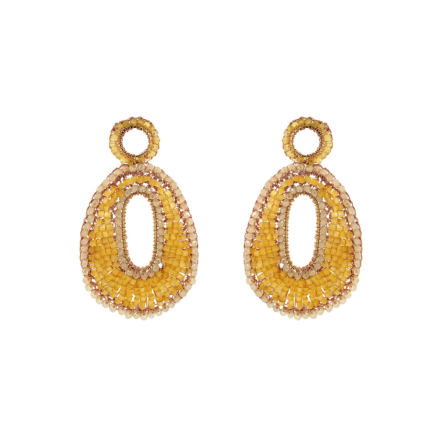 Butter Yellow Mix Ellen Maxi Handmade Crochet Earrings handmade-crochet-teardrop-with-unique-design-18k-gold-filled-wire-hypoallergenic-lightweight-statement