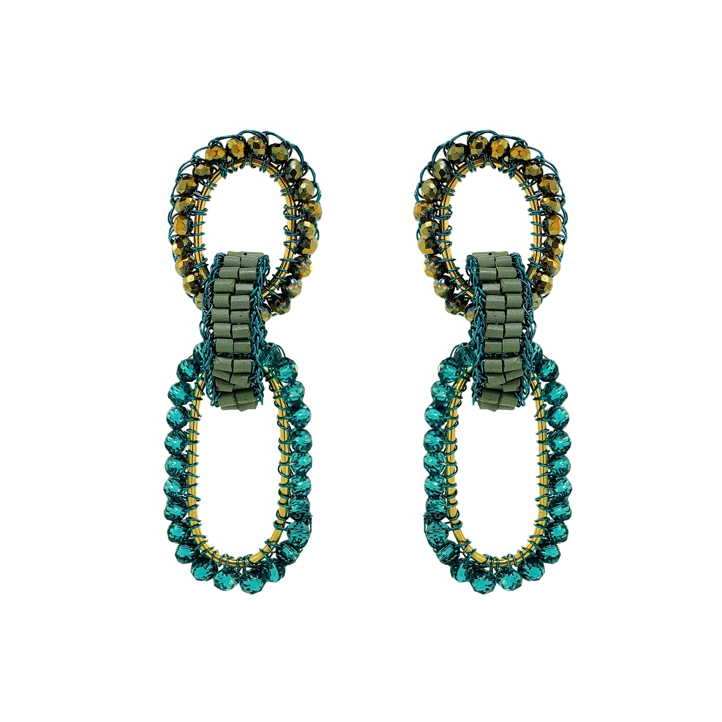 Teal Mix Stevie Handmade Crochet Links Earrings