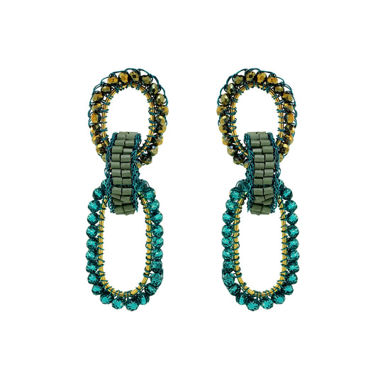 Teal Mix Stevie Handmade Crochet Links Earrings