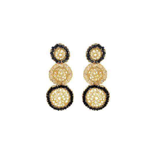 Black Mix & Gold Patch Mini Handmade Crochet Earrings