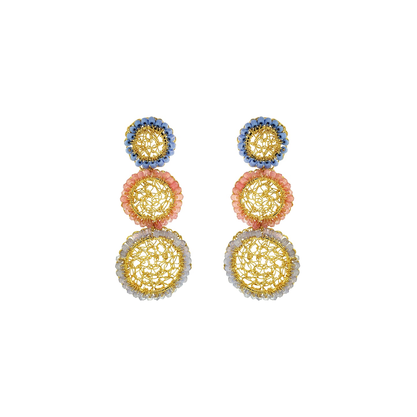 Soft Pink & Blue Mix Patch Trio Handmade Crochet Earrings