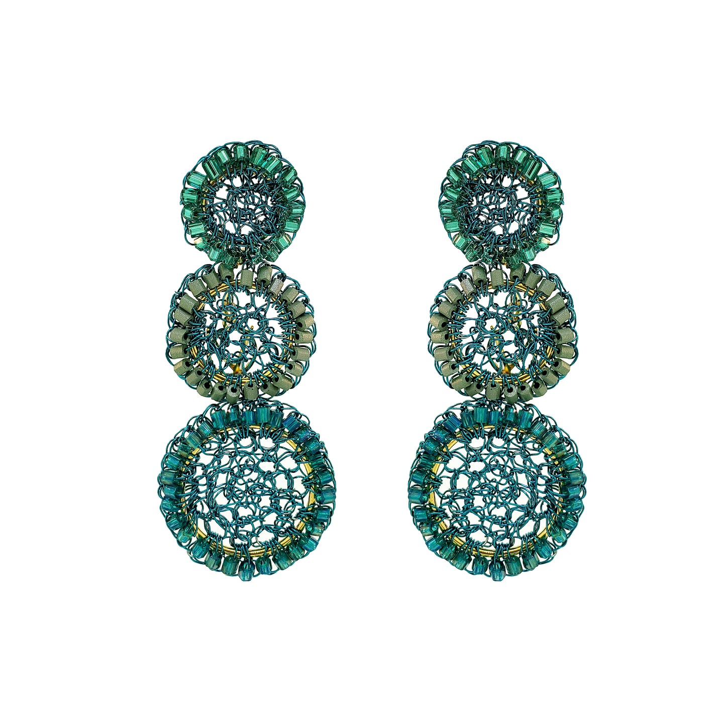 Teal Mix Patch Trio Handmade Crochet Earrings