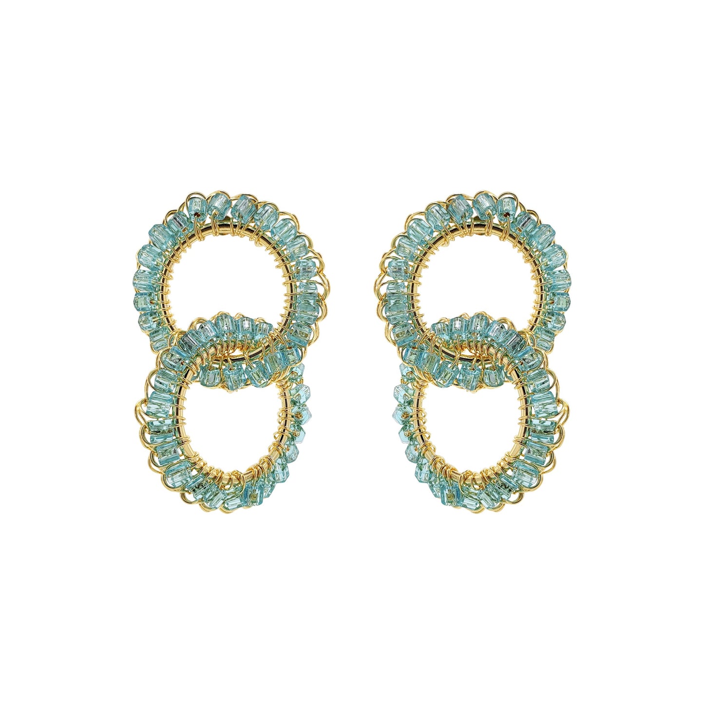 Aqua Blue & Gold Nova Handmade Crochet Earrings