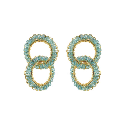 Aqua Blue & Gold Nova Handmade Crochet Earrings