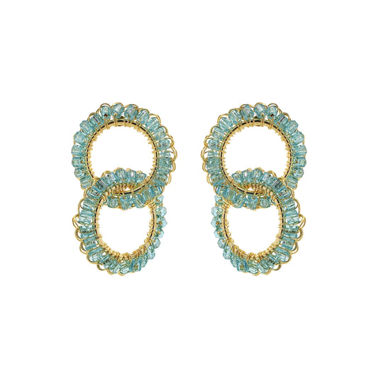Aqua Blue & Gold Nova Handmade Crochet Earrings