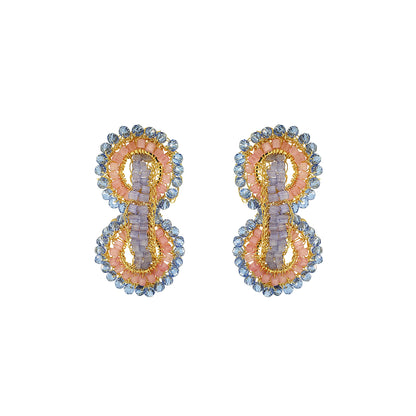 Soft Pink Blue Gold Mix Coco Duo Handmade Crochet Earrings Drop Infinite Love Collection