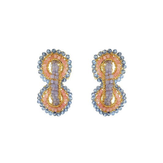 Soft Pink Blue Gold Mix Coco Duo Handmade Crochet Earrings Drop Infinite Love Collection