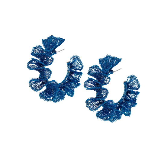 Neon Blue Rio Maxi Hoops Handmade Crochet Earrings