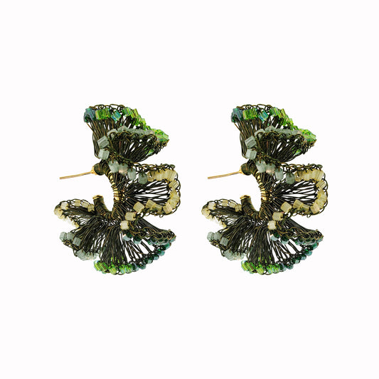 Forest Green Mix Rio Hoops Handmade Crochet Earrings