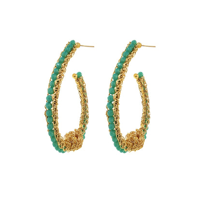 Turquoise & Gold Ovaly Hoops Handmade Crochet Earrings