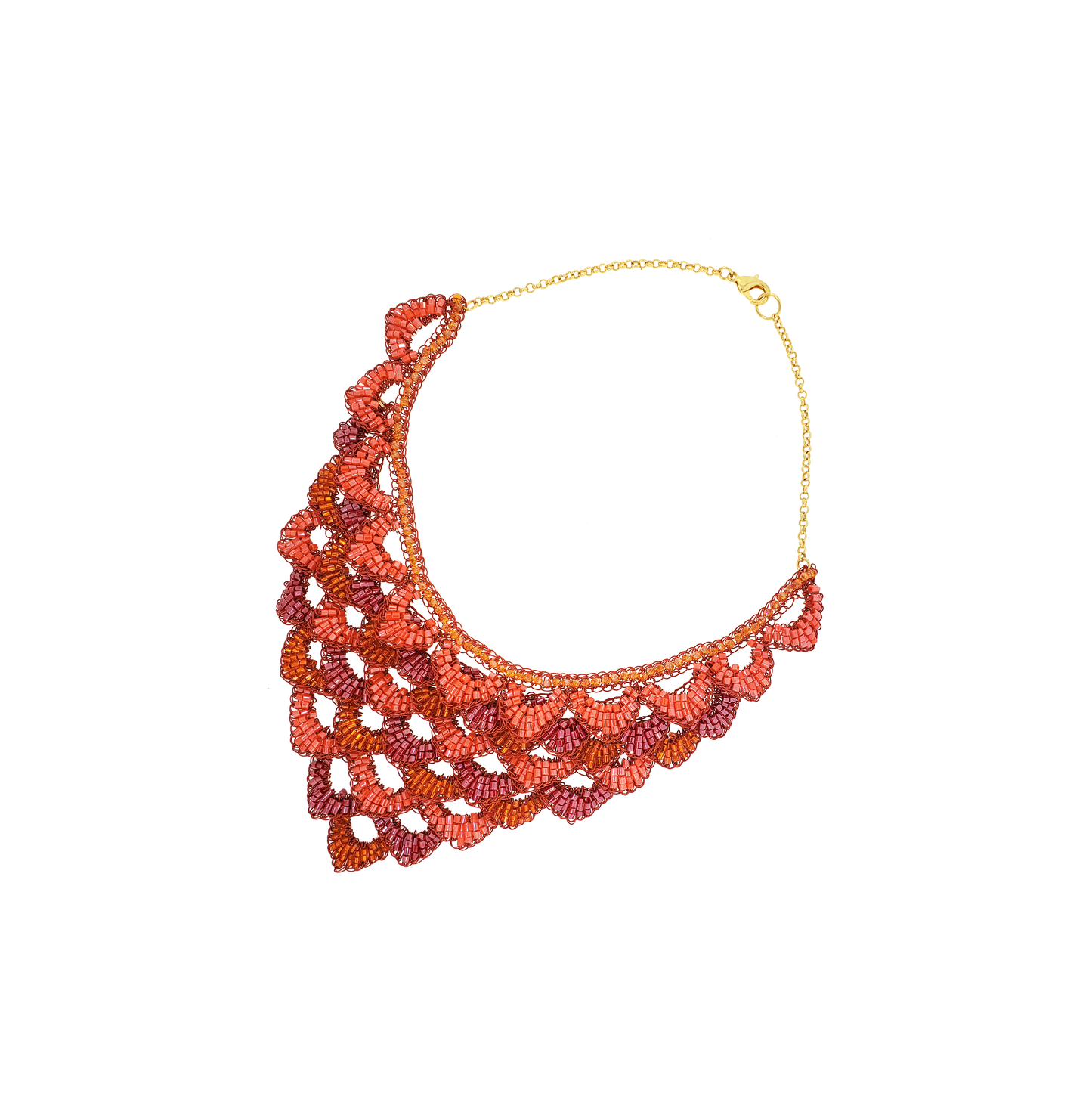 Coral Red Mix Mermaid Maxi Handmade Crochet Necklace