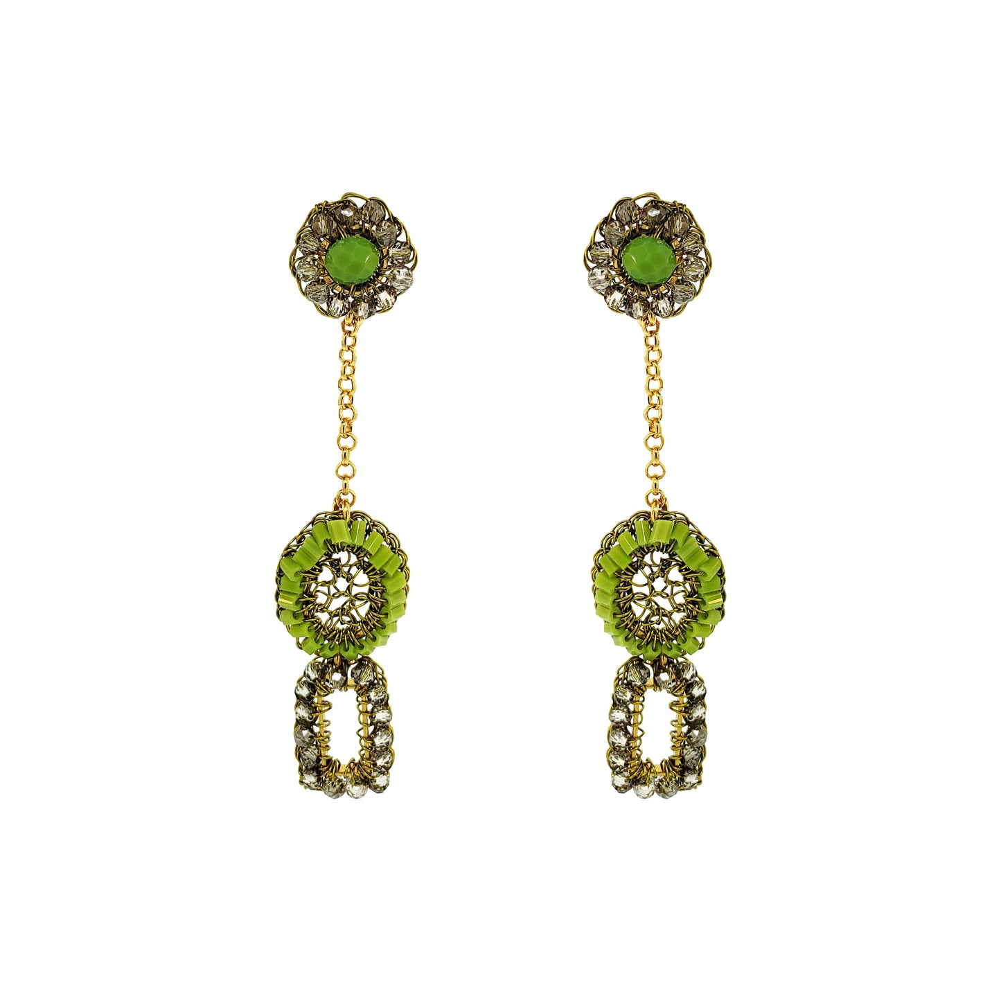 Neon Green Mix Tyche Mini Handmade Crochet Earrings