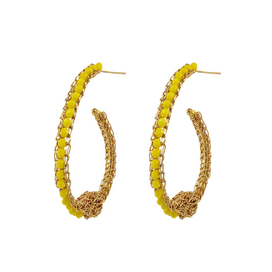 Summer Yellow & Gold Ovaly Hoops Handmade Crochet Earrings