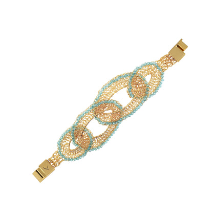 Azure Blue & Gold Minerva Handmade Crochet Bracelet