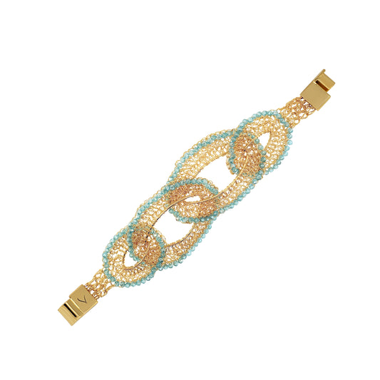 Azure Blue & Gold Minerva Handmade Crochet Bracelet
