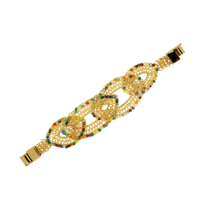 Multicolor & Gold Minerva Handmade Crochet Bracelet