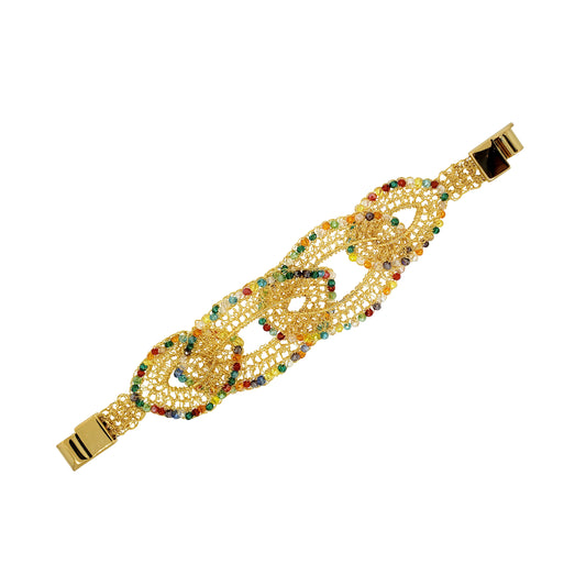 Multicolor & Gold Minerva Handmade Crochet Bracelet