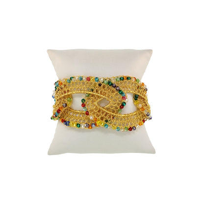 Multicolor & Gold Minerva Handmade Crochet Bracelet