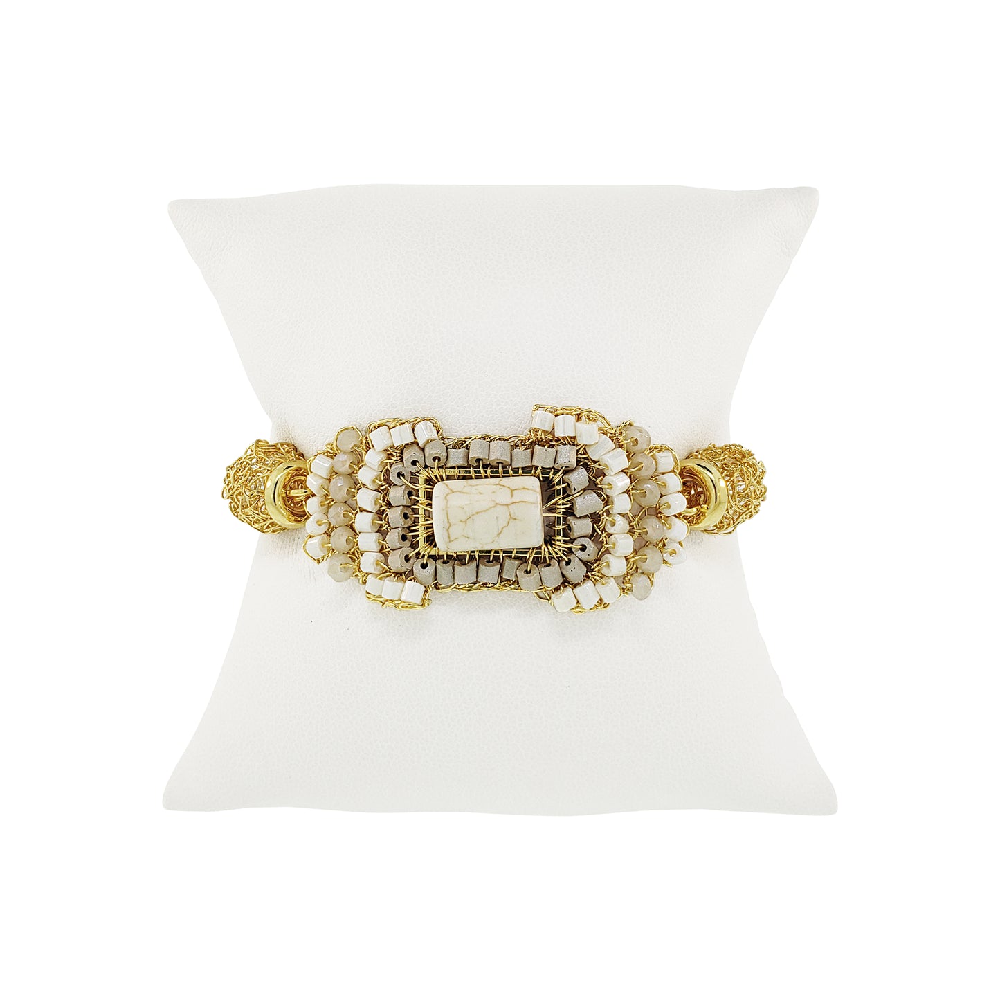 White Howlite Mix Nara Maxi Handmade Crochet Bracelet